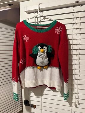 It's Our Time Red, White & Green Penguin Holiday Sweater